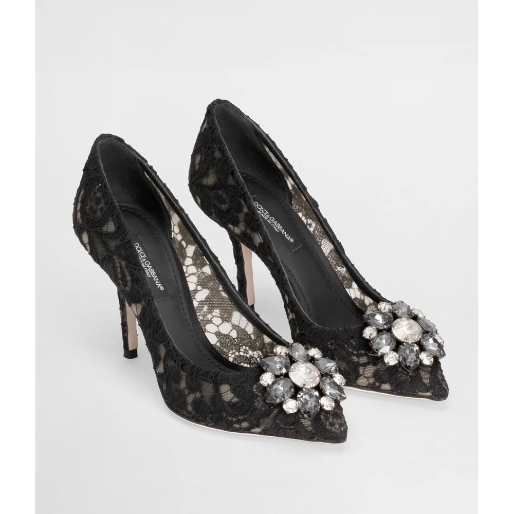 Dolce & Gabbana Bellucci Lace Crystal Pumps Black CD0066 AL198 80999 37.5 Us 7.5